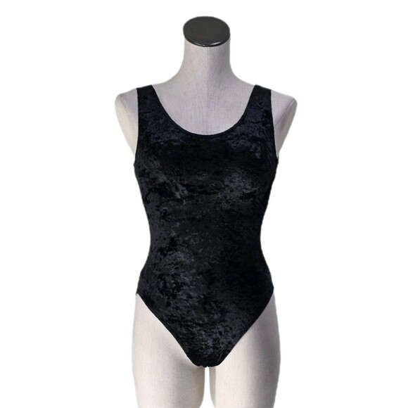 Gilda Marx VTG 90s Crushed Velvet Dance Gymnastics Leotard Adult XS (Y/J) Black - Picture 3 of 11